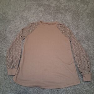 Tan Long Sleeve Top with Lace Sleeves